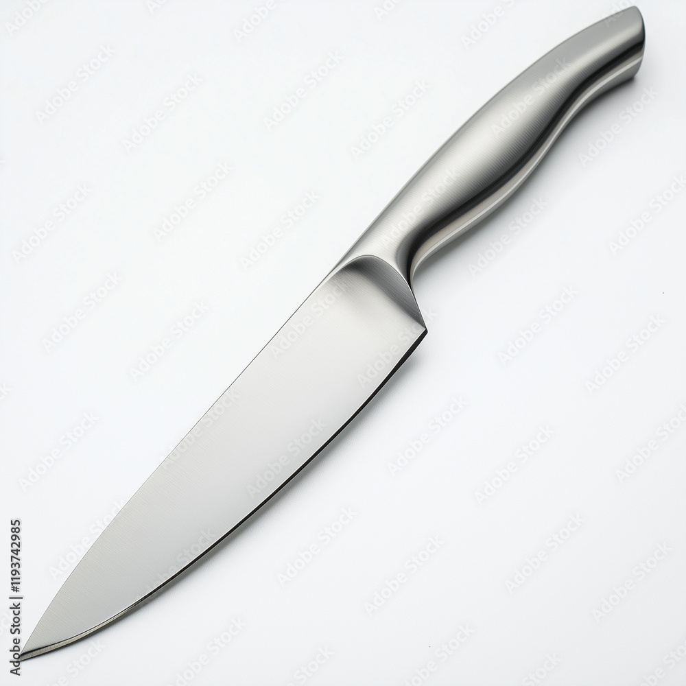 Obraz premium A stainless steel chef’s knife with a smooth, streamlined handle, combining elegance and functionality for professional and home kitchens