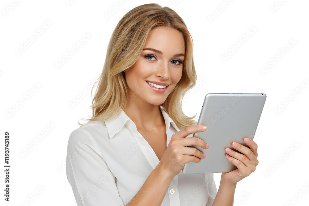 Beautiful smiling woman holding a tablet computer. Beautiful smiling woman holding a tablet computer.