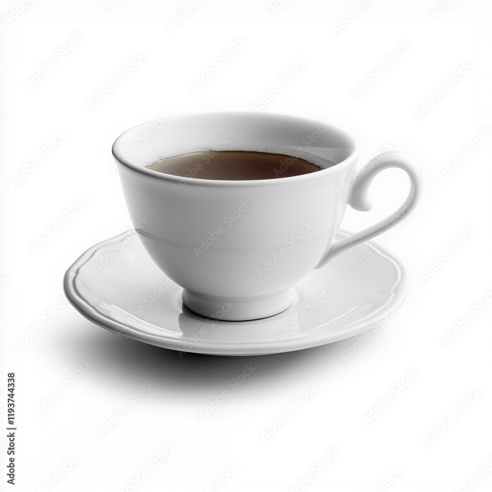 A white porcelain teacup with a matching saucer, featuring a minimal design, perfect for serving tea or coffee elegantly A white porcelain teacup with a matching saucer, featuring a minimal design, perfect for serving tea or coffee elegantly