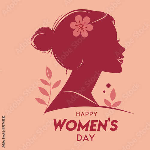 A minimalist poster celebrating women's day with a flower in her hair