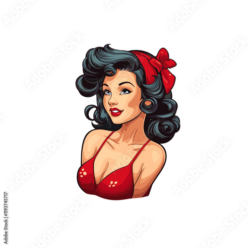 Retro pin up woman logo flat vector design