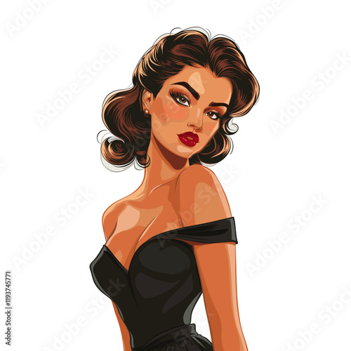 Retro pin up woman logo flat vector design