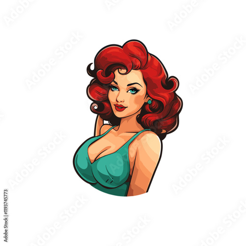 Retro pin up woman logo flat vector design