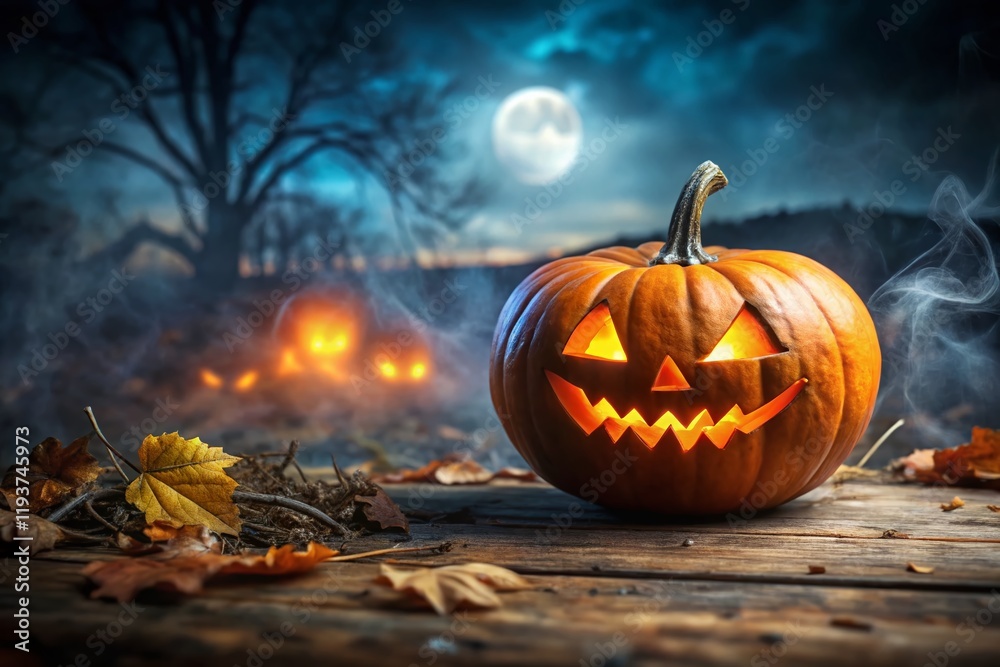 Spooky Halloween Pumpkin & Copy Space: Frightful Seasonal Greeting Stock Photo Spooky Halloween Pumpkin & Copy Space: Frightful Seasonal Greeting Stock Photo