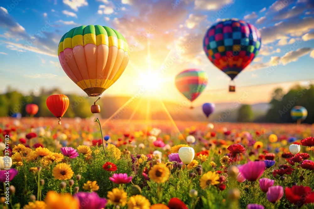 Fototapeta premium Spring Balloons & Flowers: Joyful Festive Gathering Background