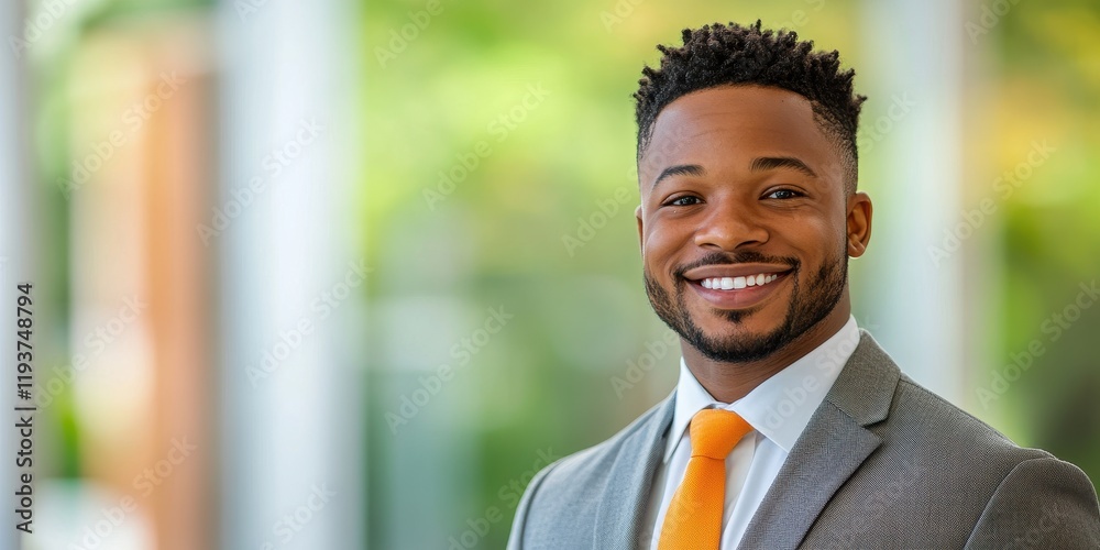 Empowering business concept professional portrait of smiling man in modern office environment Empowering business concept professional portrait of smiling man in modern office environment
