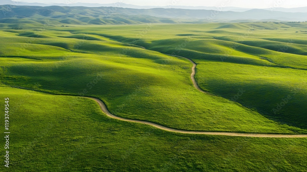 Obraz premium Aerial View of a Green Field with Winding Path