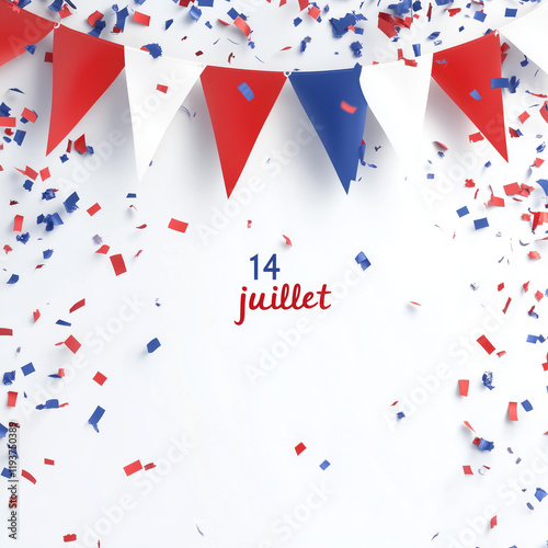 French Tricolour bunting. Decorative party banner design element on white background photo