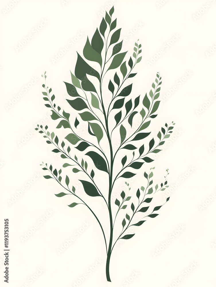 Naklejka premium Design a minimalist vector illustration for pedal therapy featuring a stylized leaf on a pure white background. The leaf should have smooth, flowing lines with gentle curves, symbolizing calm and reju