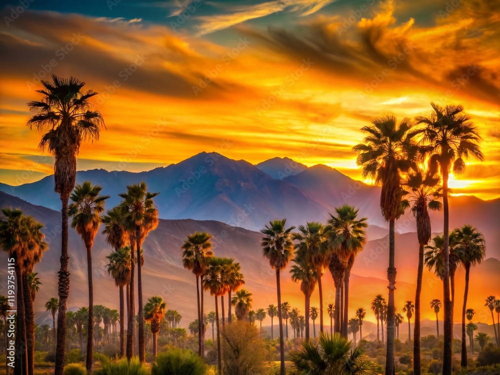 Obraz premium Stunning Sunset over Palm Springs Mountains, California Landscape