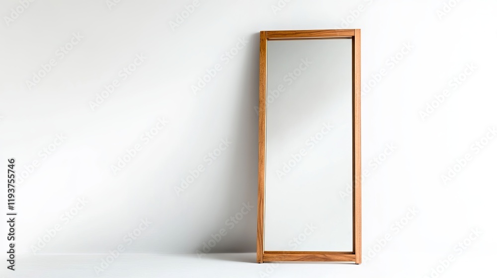 A side-profile view of a wooden floor mirror designed for use in a dressing room, isolated on a white background A side-profile view of a wooden floor mirror designed for use in a dressing room, isolated on a white background