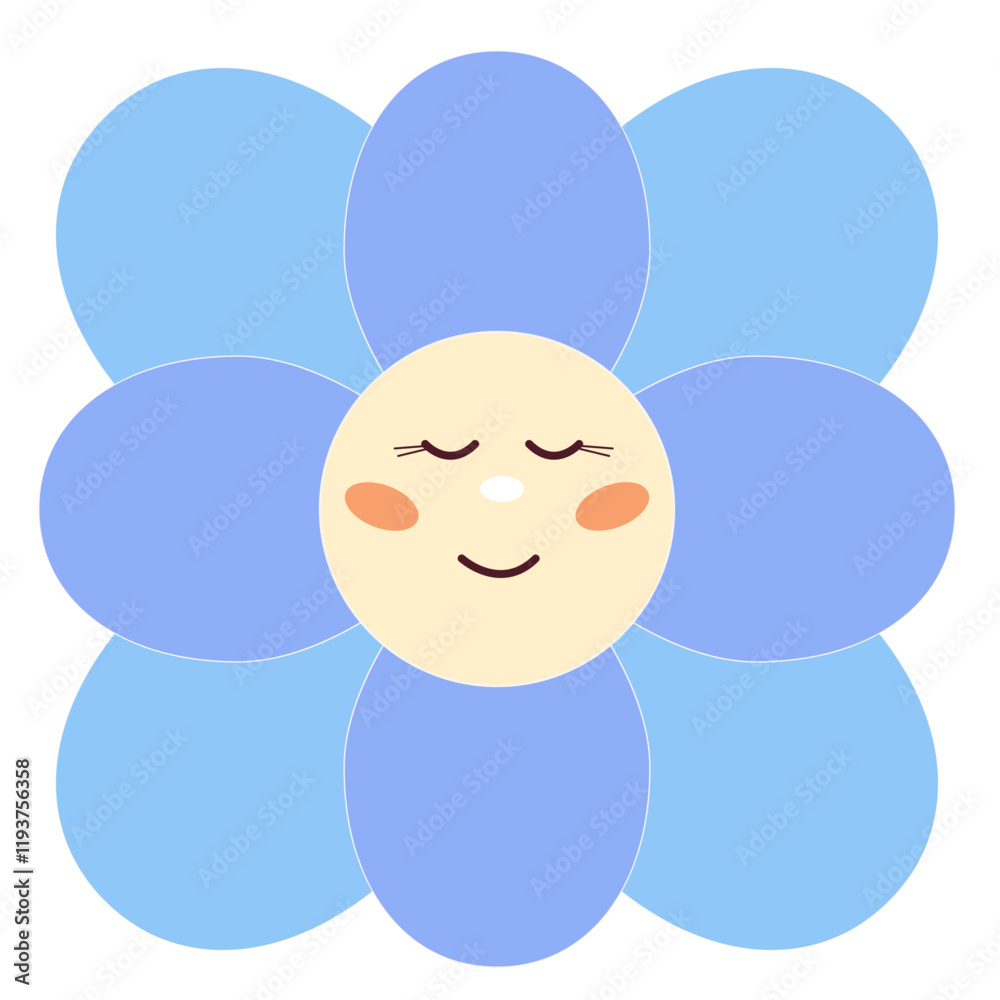 Funny Cute Flower Smiling Face Kawaii Character Cartoon Element Icon