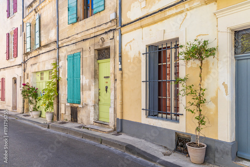 Obraz na płótnie Arles, Bouches-du-Rhone, Provence-Alpes-Cote d'Azur, France. Potted plants along a street in Arles. w salonie