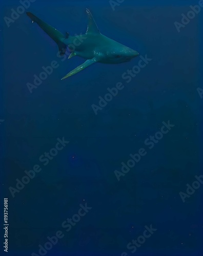 Wallpaper Mural Solitary shark swimming through the dark blue depths of the ocean, revealing the serene beauty of marine life and underwater exploration. Torontodigital.ca