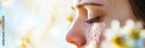 Irritated skin exposed to floating pollen particles causes distress for allergy sufferers outdoors in spring. Generative AI