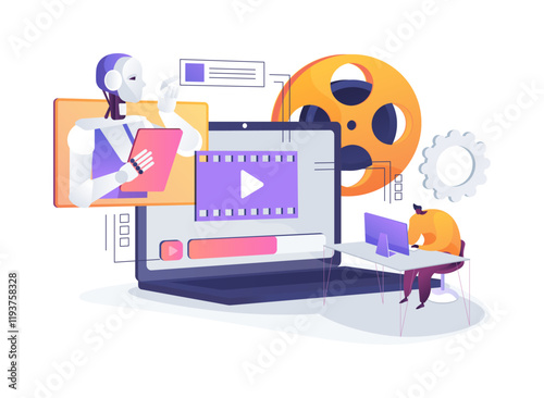 AI-Enhanced Post-Production abstract concept vector illustration.