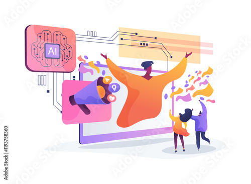 AI-Backed Virtual Performances abstract concept vector illustration.
