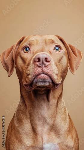 Wallpaper Mural A dog with a visibly unhappy expression isolated on a beige background. A dog with a downcast and emotional posture in a scene of tenderness and melancholy. Torontodigital.ca