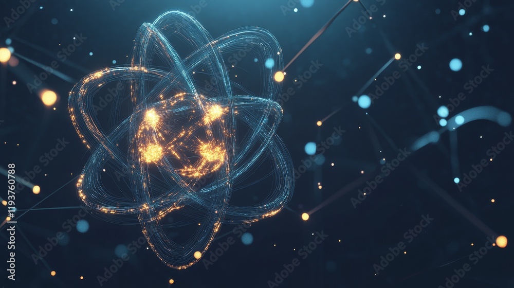 atom with glowing energy circles