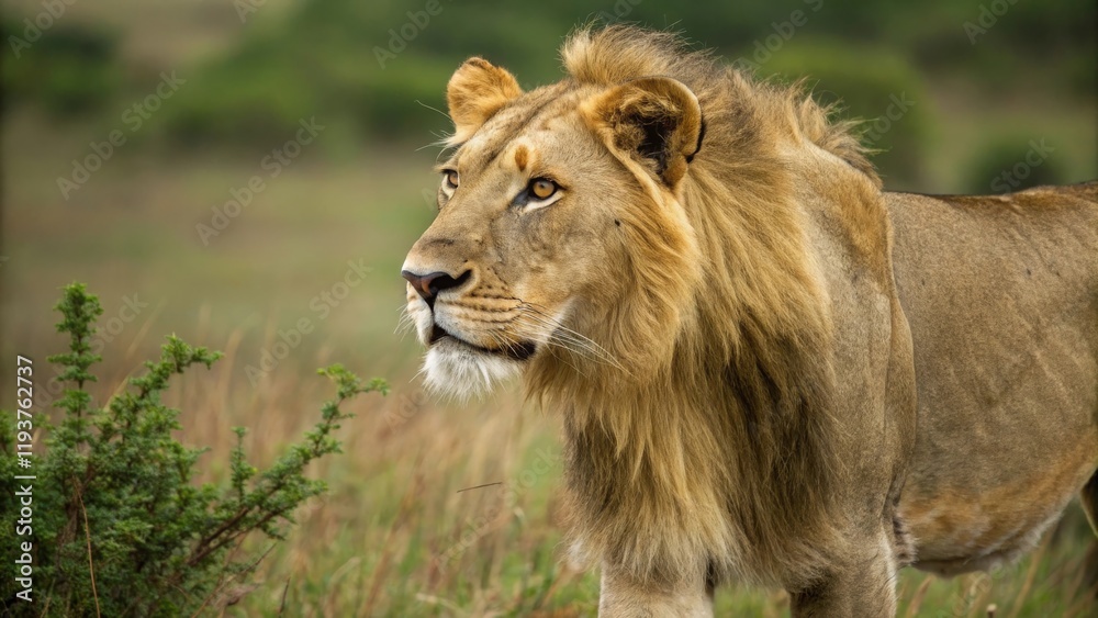 Majestic lion roaming wild savannah nature photography serene environment side view wildlife conservation Majestic lion roaming wild savannah nature photography serene environment side view wildlife conservation