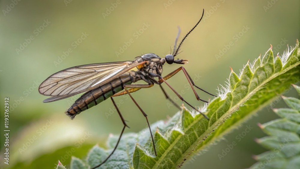 Insect observation mosquito on leaf natural habitat close-up macro photography nature's detail Insect observation mosquito on leaf natural habitat close-up macro photography nature's detail