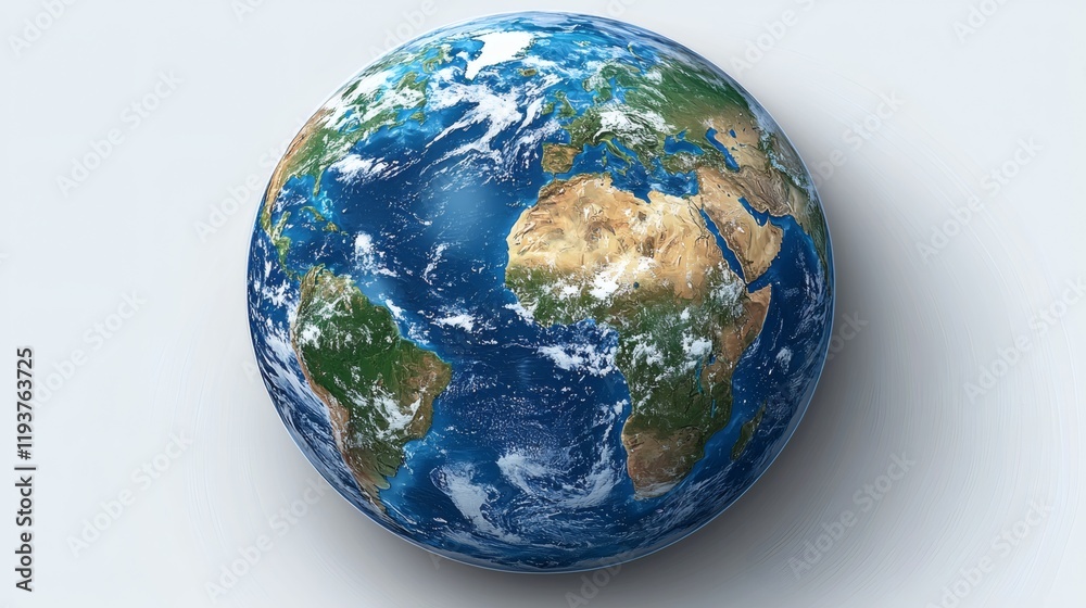 Fototapeta premium Our Fragile Planet: A detailed and captivating photo of the Earth as a sphere against a clean backdrop. Its oceans, continents, and swirling clouds reveal the intricate beauty of our planet. 