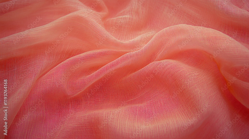 Obraz premium Draped Coral Pink Sheer Fabric Texture Background