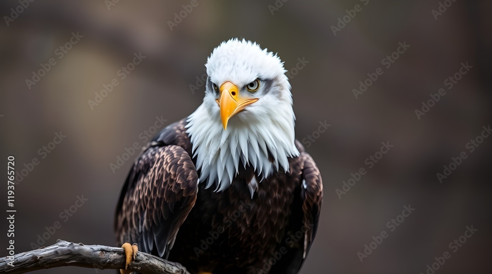 Obraz premium A Bald Eagle perched on a branch with a distinct split blurred bokeh effect. Mystic, enchanting environment with gentle color contrasts and a dreamlike atmosphere, sharp subject focus, soft backgroun