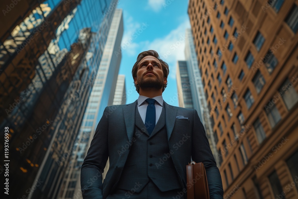 Selbstbewusster Geschäftsmann in einer urbanen Umgebung – Moderne Business-Dynamik