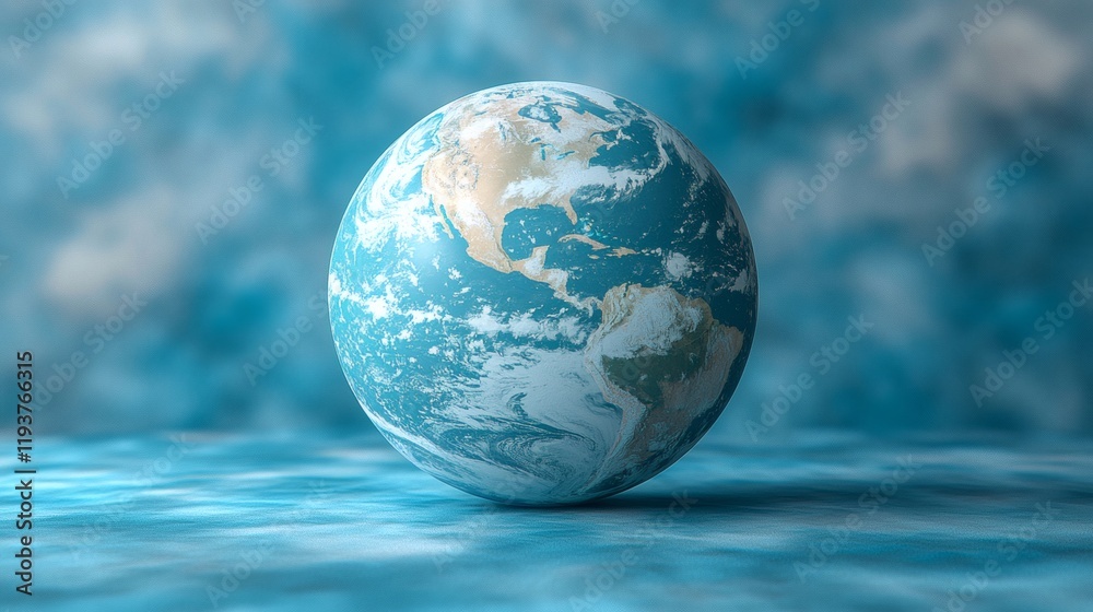 Our Fragile Earth: A stunning 3D rendering of planet earth against a blurred blue backdrop, highlighting the intricate details of our planet and evoking a sense of wonder and responsibility. Our Fragile Earth: A stunning 3D rendering of planet earth against a blurred blue backdrop, highlighting the intricate details of our planet and evoking a sense of wonder and responsibility.