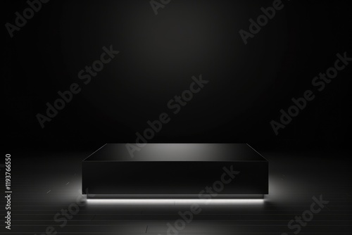 Wallpaper Mural Black Cube Exhibition Stage. 3D Rendered Minimalist Platform for Product Showcase with Spotlights on Dark Podium Background Torontodigital.ca