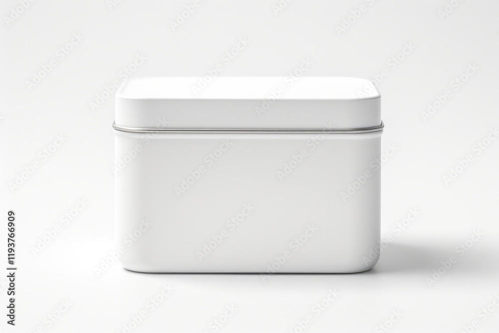 Blank White Square Tin Box for Food Packaging Design. Top and Front View Isolated on White Background. 3D Rendering. Ideal for Branding, Candy, Chocolate, Carry and Storage Purposes Blank White Square Tin Box for Food Packaging Design. Top and Front View Isolated on White Background. 3D Rendering. Ideal for Branding, Candy, Chocolate, Carry and Storage Purposes