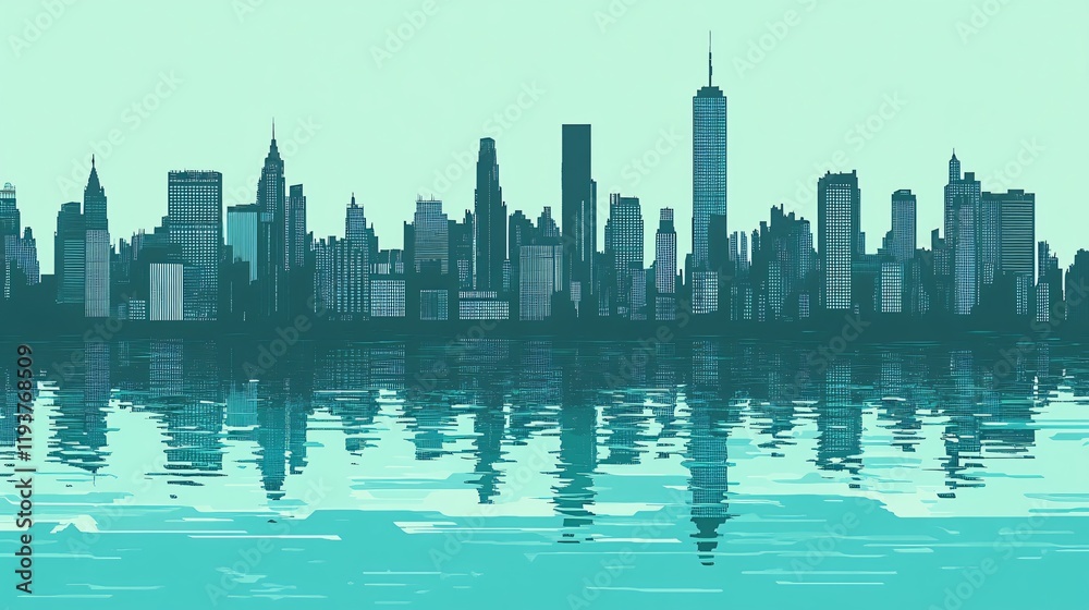 Fototapeta premium Stunning Cityscape Skyline Reflection Water