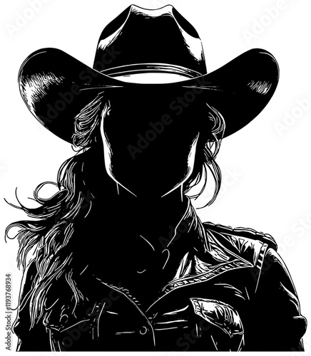 Silhouette of a cowgirl in black, isolated 