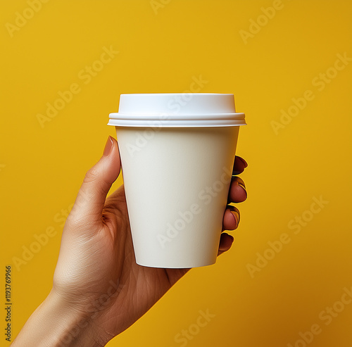 hand holding a white paper coffee cup