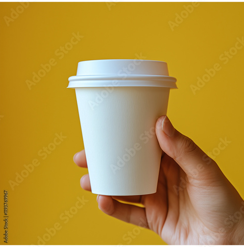 hand holding a white paper coffee cup