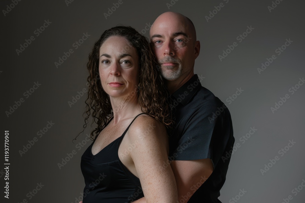Mature couple in studio portrait embracing. Mature couple in studio portrait embracing.