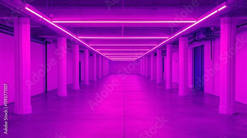 Neon Pink Hallway Architecture Columns Abstract