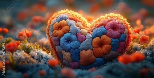 Heart-Shaped Pillow Adorned with Flowers


