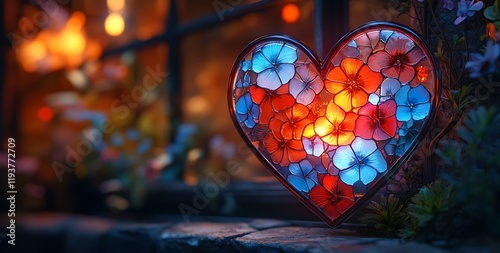 Heart-Shaped Light Fixture Adorned with Flowers


