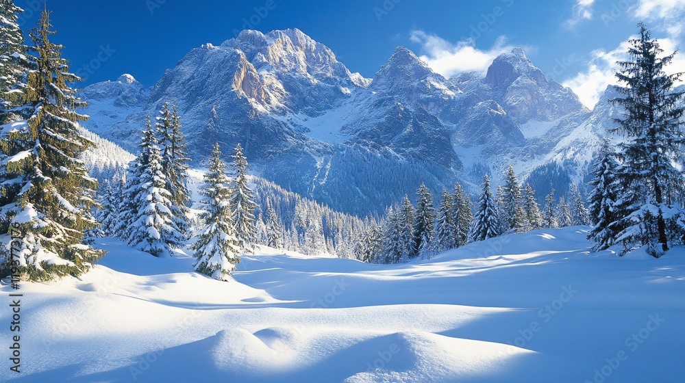 snowy forest in the mountains on a sunny day snowy forest in the mountains on a sunny day