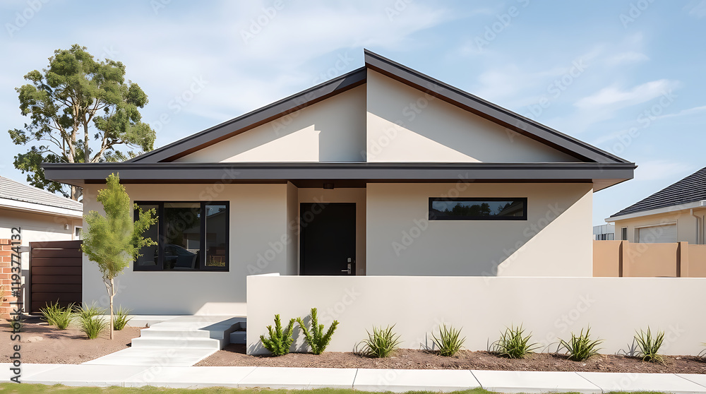 Modern House Exterior: Contemporary Home Design and Architecture. Luxury Real Estate Property with Minimalist Facade and Landscaping. Modern House Exterior: Contemporary Home Design and Architecture. Luxury Real Estate Property with Minimalist Facade and Landscaping.