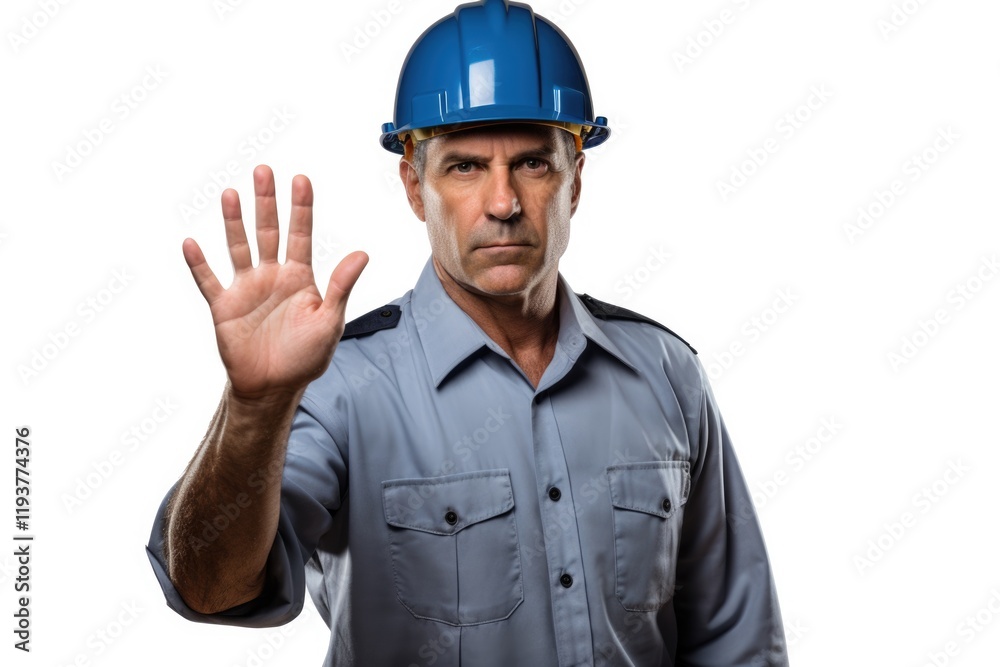 Construction Stop with Mature Male Worker in Blue Collar Occupational Job - Isolated Image of Person Construction Stop with Mature Male Worker in Blue Collar Occupational Job - Isolated Image of Person