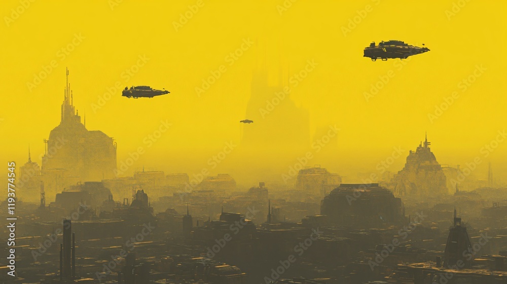 Obraz premium Futuristic Cityscape Yellow Haze Sci-Fi Artwork