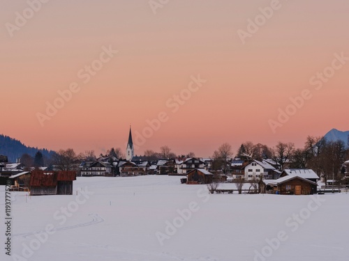 Town Oberstdorf. The Allgau Alps near Oberstdorf during winter in Bavaria, Germany.