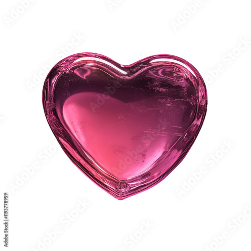 Pink glass heart-shaped object with glossy texture for Valentine's Day. Transparent background, png image photo