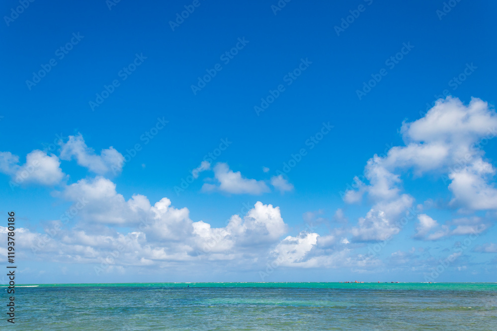 blue sky and clouds tropical beach in northeastern Brazil in the state of Alagoas, city of Maceio, Ponta Verde beach blue sky and clouds tropical beach in northeastern Brazil in the state of Alagoas, city of Maceio, Ponta Verde beach
