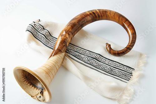 Shofar a tallit on a white background   rosh hashanah jewesh holiday concept photo