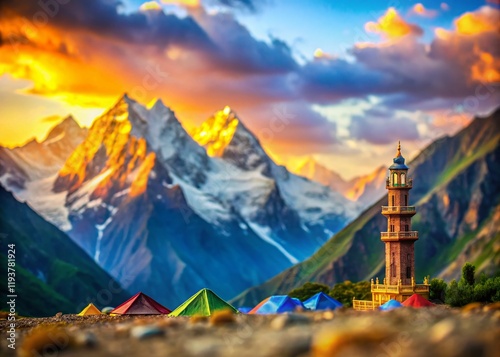 Uli Biaho Tower & Cloudscape from Urdukas Camp, Pakistan - Tilt-Shift Photography photo