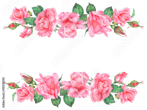 Wallpaper Mural Watercolor illustration frame of pink roses. Hand painted watercolor illustration of a frame of pink roses. Ideas for weddings, birthdays, children's parties. Torontodigital.ca